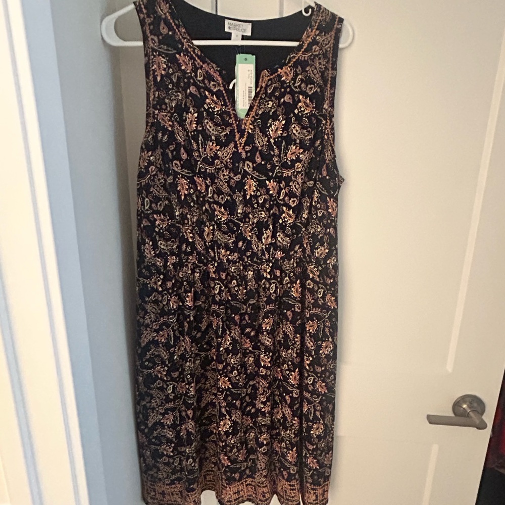 Market & Spruce Black and Gold Floral Midi Dress